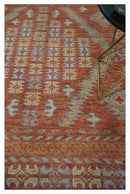 Rust Beige and Blue Hand Knotted Wool Traditional Oriental Area Rug Multi Size Pattern