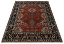 Rust, Blue and Beige Hand Knotted Antique 8x10 Traditional Wool Rug by The Rug Decor