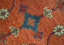 Hand Knotted Wool Oushak Area Rug - Rust Blue Beige Oriental