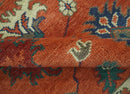 Hand Knotted Wool Oushak Area Rug - Rust Blue Beige Oriental