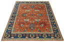 Hand Knotted Wool Oushak Area Rug - Rust Blue Beige Oriental