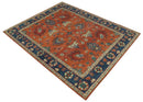 Hand Knotted Wool Oushak Area Rug - Rust Blue Beige Oriental
