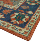 Hand Knotted Wool Oushak Area Rug - Rust Blue Beige Oriental