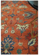 Hand Knotted Wool Oushak Area Rug - Rust Blue Beige Oriental