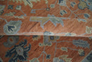 Rust Blue and Silver Hand Knotted Traditional Oushak Wool Area Rug - Floral Pattern