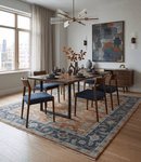 Rust Blue and Silver Hand Knotted Traditional Oushak Wool Area Rug - Floral Pattern