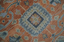 Rust Blue and Silver Hand Knotted Traditional Oushak Wool Area Rug - Floral Pattern