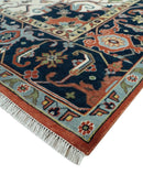 Rust, Ivory and Blue Fine Hand Knotted Traditional Heriz 9x12 wool area rug by The Rug Decor