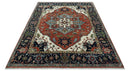 Rust, Ivory and Blue Fine Hand Knotted Traditional Heriz 9x12 wool area rug by The Rug Decor
