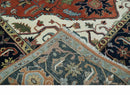 Rust, Ivory and Blue Fine Hand Knotted Traditional Heriz 9x12 wool area rug by The Rug Decor