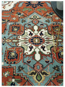 Rust, Ivory and Blue Fine Hand Knotted Traditional Heriz 9x12 wool area rug by The Rug Decor