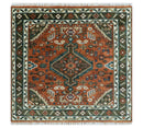 Wool Hand-Knotted Rust Ivory Brown Traditional Oriental Area Rug