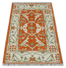 Rust, Ivory and Olive hand knotted 2x3 Oriental Oushak Wool Area Rug by The Rug Decor