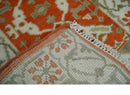 Rust, Ivory and Olive hand knotted 2x3 Oriental Oushak Wool Area Rug by The Rug Decor