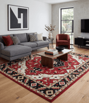 Hand Knotted Wool Area Rug Rust Ivory Black Beige Traditional