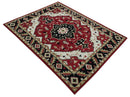 Hand Knotted Wool Area Rug Rust Ivory Black Beige Traditional