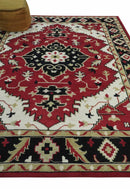Hand Knotted Wool Area Rug Rust Ivory Black Beige Traditional
