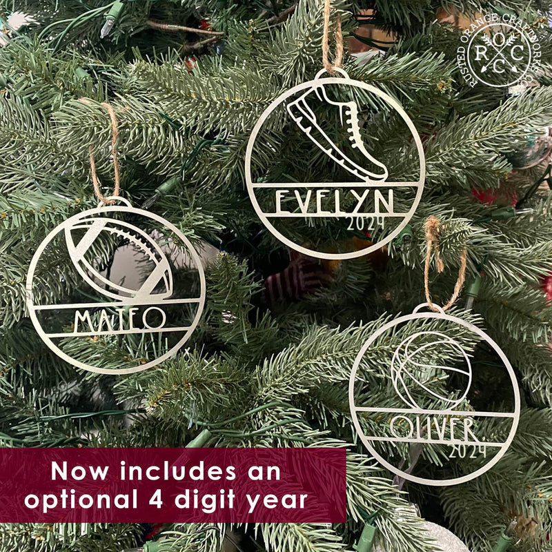 Sports Ornament Personalized - 3 pack - 30 Sports Theme Styles - Metal Christmas Ornaments