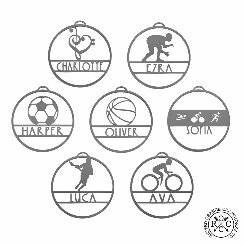 Sports Ornament Personalized - 3 pack - 30 Sports Theme Styles - Metal Christmas Ornaments