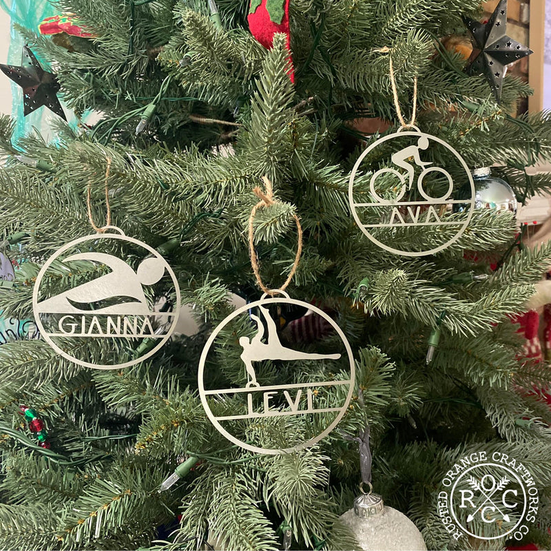 Sports Ornament Personalized - 3 pack - 30 Sports Theme Styles - Metal Christmas Ornaments