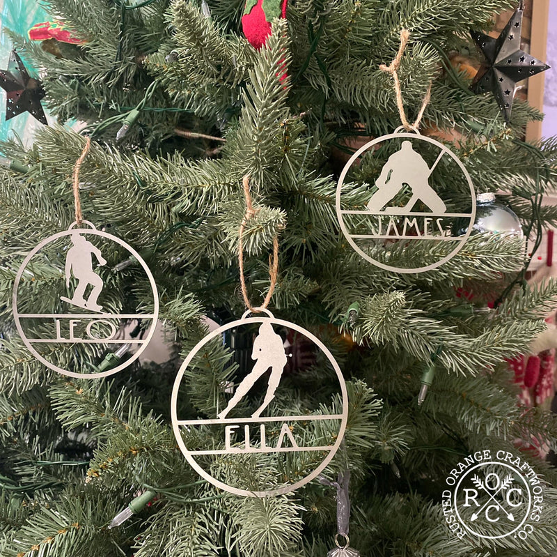 Sports Ornament Personalized - 3 pack - 30 Sports Theme Styles - Metal Christmas Ornaments