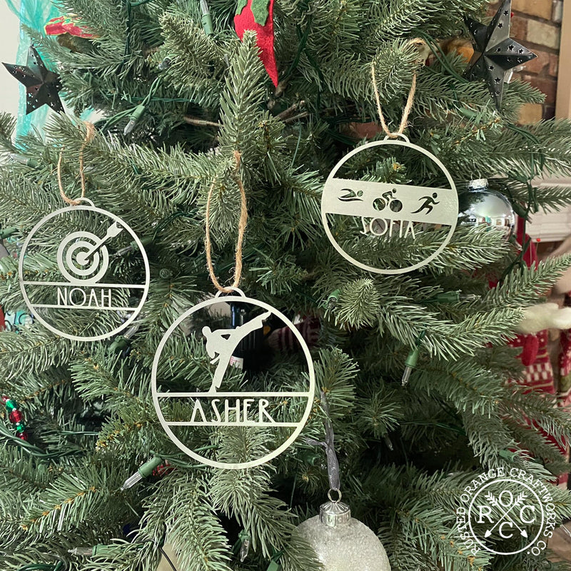 Sports Ornament Personalized - 3 pack - 30 Sports Theme Styles - Metal Christmas Ornaments