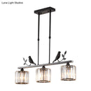 GobekUsa Rustic 3-Head Cylindrical Crystal Island Lighting for Dining Room, with Bird and Leaf Decor