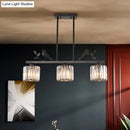 GobekUsa Rustic 3-Head Cylindrical Crystal Island Lighting for Dining Room, with Bird and Leaf Decor