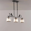 GobekUsa Rustic 3-Head Cylindrical Crystal Island Lighting for Dining Room, with Bird and Leaf Decor