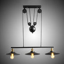 GobekUsa Rustic 3-Head Pendant Light with Black Flared Shade, Pulley and Metallic Finish - Perfect for Your Dining Room Island!