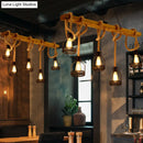 GobekUsa Rustic 5-Head Wood Dangling Island Pendant Light with Cage – Restaurant Ceiling Fixture