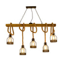 GobekUsa Rustic 5-Head Wood Dangling Island Pendant Light with Cage – Restaurant Ceiling Fixture