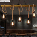 GobekUsa Rustic 5-Head Wood Dangling Island Pendant Light with Cage – Restaurant Ceiling Fixture