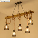 GobekUsa Rustic 5-Head Wood Dangling Island Pendant Light with Cage – Restaurant Ceiling Fixture