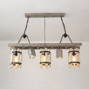 GobekUsa Rustic 5-Light Farmhouse Pendant with Wood Cylinder Frame - Grey/Brown