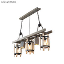 GobekUsa Rustic 5-Light Farmhouse Pendant with Wood Cylinder Frame - Grey/Brown
