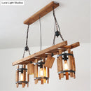 GobekUsa Rustic 5-Light Farmhouse Pendant with Wood Cylinder Frame - Grey/Brown