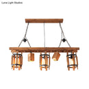 GobekUsa Rustic 5-Light Farmhouse Pendant with Wood Cylinder Frame - Grey/Brown