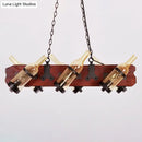 GobekUsa 4/6-Head Island Lamp: Frosted White/Amber Glass Suspended Lighting with Brown Wood Arm