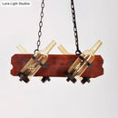 GobekUsa 4/6-Head Island Lamp: Frosted White/Amber Glass Suspended Lighting with Brown Wood Arm