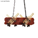 GobekUsa 4/6-Head Island Lamp: Frosted White/Amber Glass Suspended Lighting with Brown Wood Arm