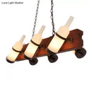 GobekUsa 4/6-Head Island Lamp: Frosted White/Amber Glass Suspended Lighting with Brown Wood Arm