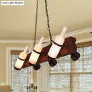 GobekUsa 4/6-Head Island Lamp: Frosted White/Amber Glass Suspended Lighting with Brown Wood Arm