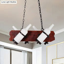 GobekUsa 4/6-Head Island Lamp: Frosted White/Amber Glass Suspended Lighting with Brown Wood Arm