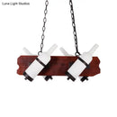 GobekUsa 4/6-Head Island Lamp: Frosted White/Amber Glass Suspended Lighting with Brown Wood Arm