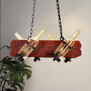 GobekUsa 4/6-Head Island Lamp: Frosted White/Amber Glass Suspended Lighting with Brown Wood Arm