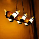 GobekUsa 4/6-Head Island Lamp: Frosted White/Amber Glass Suspended Lighting with Brown Wood Arm