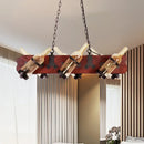 GobekUsa 4/6-Head Island Lamp: Frosted White/Amber Glass Suspended Lighting with Brown Wood Arm