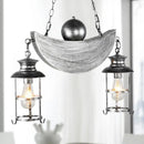 GobekUsa Rustic Caged Shade Island Lamp with Clear Glass - Antique Brass/Aged Silver