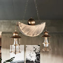 GobekUsa Rustic Caged Shade Island Lamp with Clear Glass - Antique Brass/Aged Silver